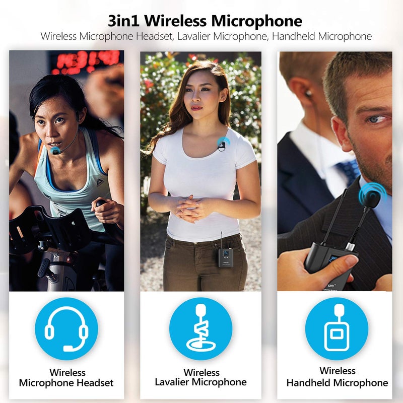 Bietrun UHF Wireless Lavalier Lapel Microphone System/Headset Mic/Stand Mic, 165ft Range, Rechargeable Transmitter Receiver, 1/4" Output, for iPhone,Android,PA Speaker,DSLR Camera,YouTube, Recording - Image 3